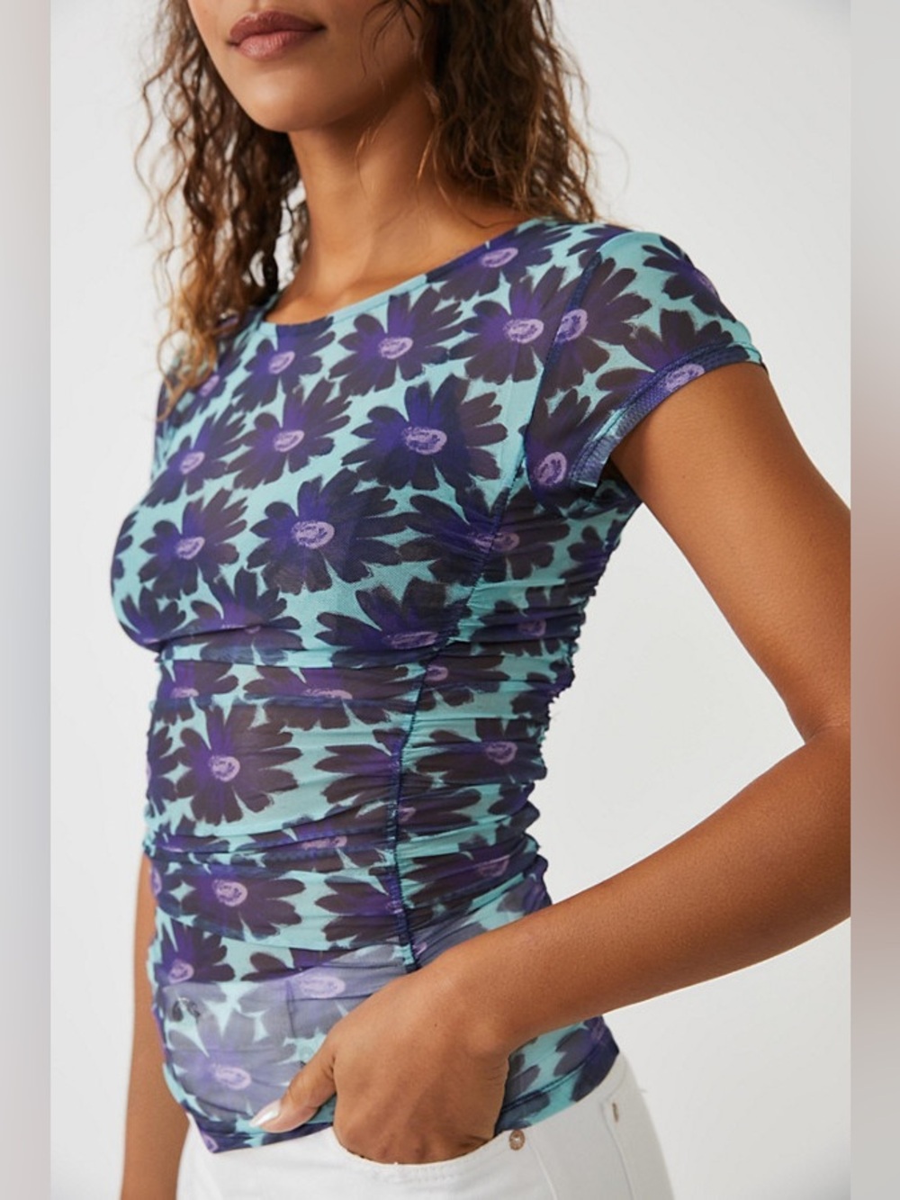 Free People Keep it Simple Mesh Baby Tee Floral Short Sleeve Medium 612